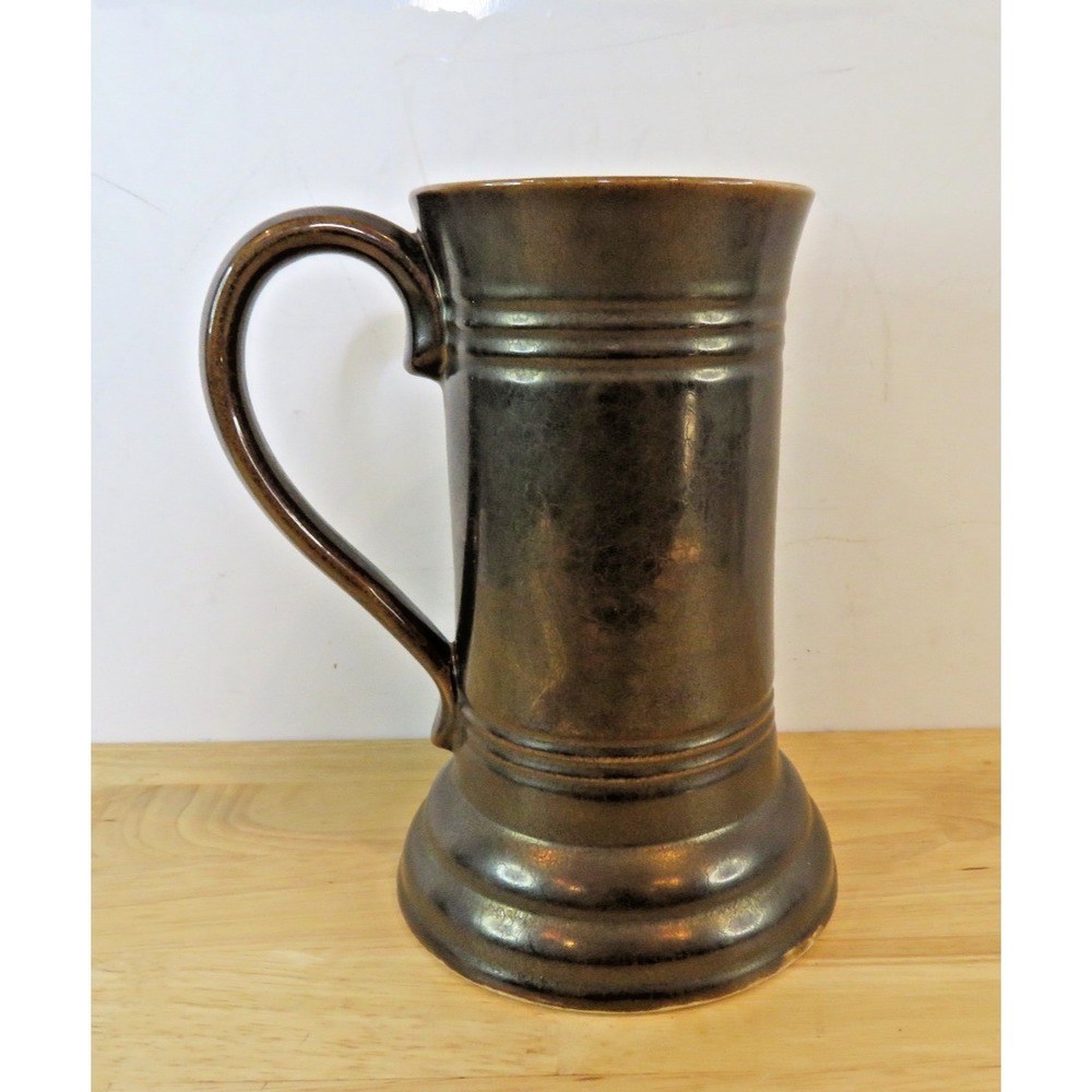 VINTAGE PRINKNASH Brown English Tankard Tall Mug Pewter Finish Rustic